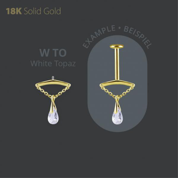 18K GOLD VERTICAL HELIX MICRO ATTACHMENT WITH CHAIN AND DANGLE GENUINE WHITE TOPAZ