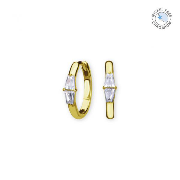 18K GOLD PVD CoCr NF HINGED EAR HOOPS SET W. PREMIUM ZIRCONIA