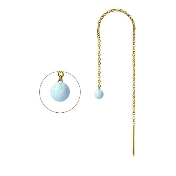 24K GOLD PVD SS316L THREADER (11CM) W. 4MM LAB CREATED OPAL BALLS