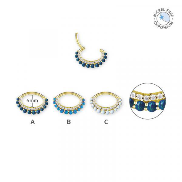 18K GOLD PVD CoCr NF SEPTUM/DAITH CLICKER SET W. LAB OPALS & PREMIUM ZIRCONIA