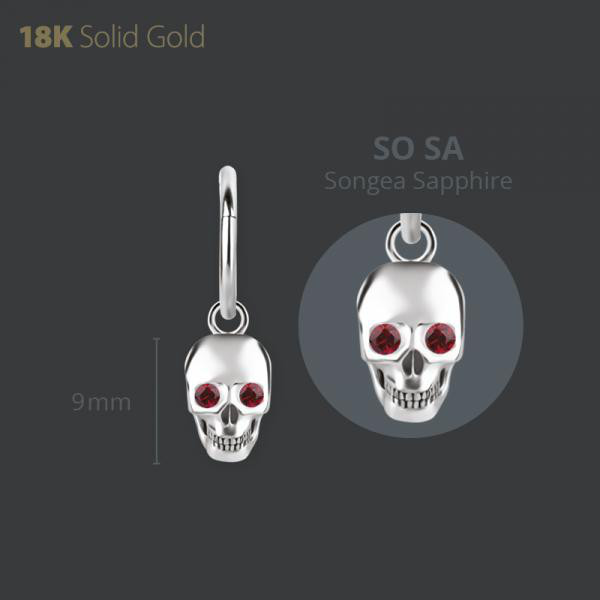 18K WHITE GOLD SKULL CHARM SET W. PGENUINE SONGEA SAPPHIRE