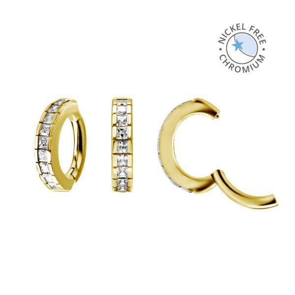 18K GOLD PVD CoCr NF OVAL BELLY CLICKER SET W.CUBIC ZIRCONIA