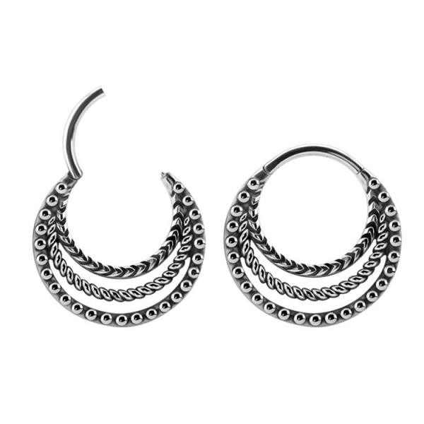 SS316L SEPTUM TRIBAL LOOK PLAIN CLICKER, OXIDIZED