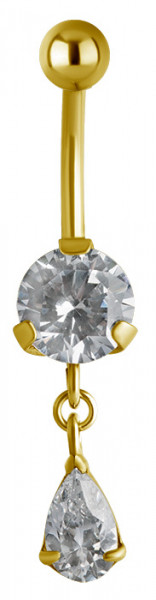 24K GOLD PVD SS316L BANANA TEARDROP DANGLE CUP PRONG SETTING WITH I RING ON TOP