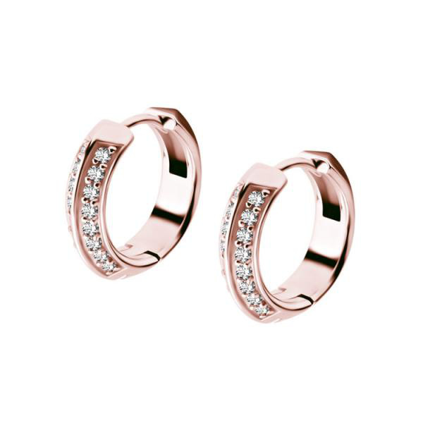 ROSE GOLD PVD SS316L EARHOOPS SET W. 2 ROWS CUBIC ZIRCONIA (PAIR)