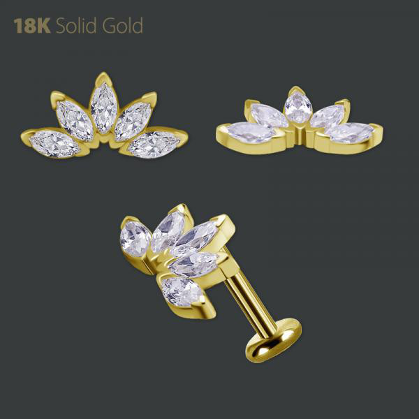 18K GOLD INTERNAL FAN MICRO ATTACHMENT SET W. 5 MARQUISE PREMIUM ZIRCONIA