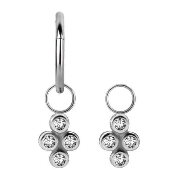 SS316L DANGLE QUAD CHARM FOR HINGED SEGMENT RING SET W.CUBIC ZIRCONIA