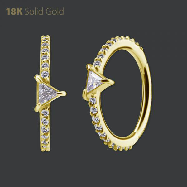 18K GOLD HINGED CONCH RING SET W. TRIANGLE PREMIUM ZIRCONIA