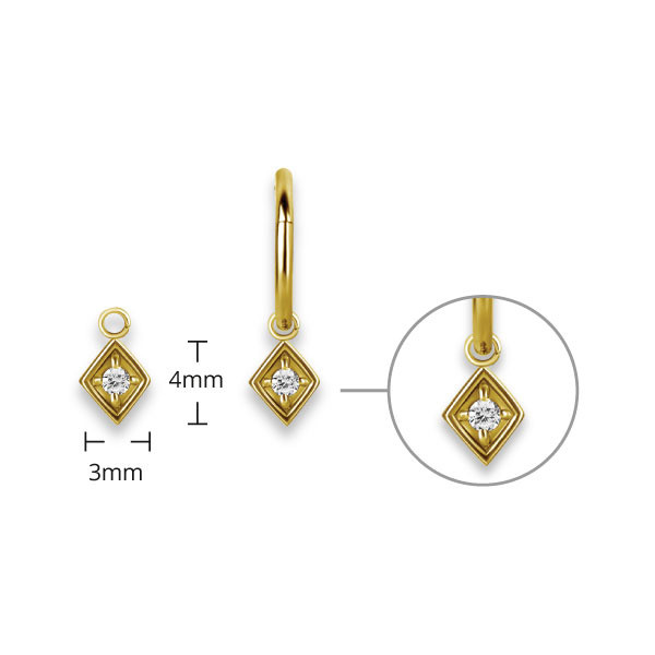 24K GOLD PVD SS316L SPADE CHARM FOR HINGE SEGMENT RING SET W. CUBIC ZIRCONIA