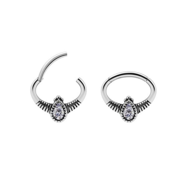 SS316L HINGED SEPTUM/DAITH CLICKER SET W. CUBIC ZIRCONIA