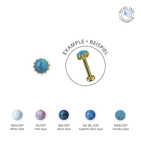 18K GOLD PVD CoCr NF THREADLESS ATTACHMENT SET W. LAB CREATED OPAL