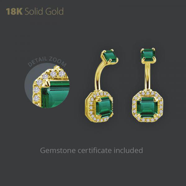 18K GOLD INTERNAL BANANA SET W. BRAZILIAN EMERALD AND GENUINE DIAMONDS