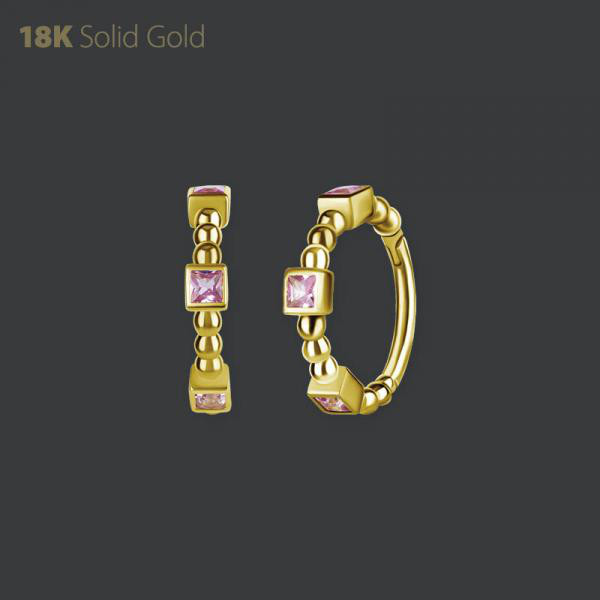 18K GOLD HINGED SEGMENT RING SET W. SQUARE GENUINE PINK SAPPHIRE