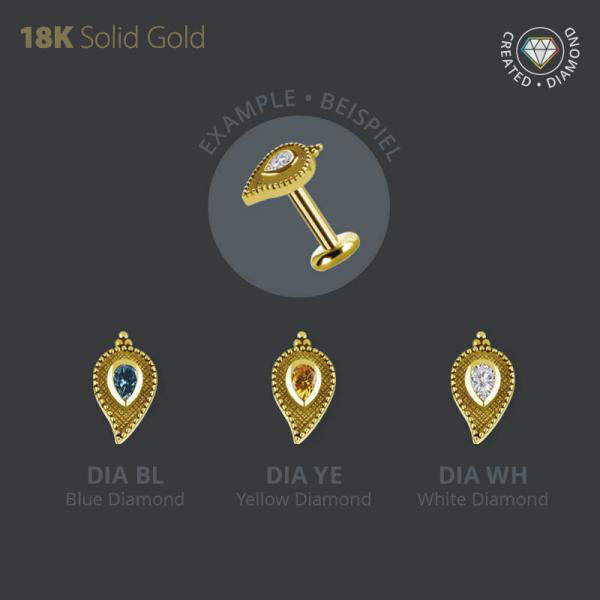 18K GOLD INTERNAL ATTACHEMENT SET W. PEAR SHAPE LAB CREATED DIAMOND