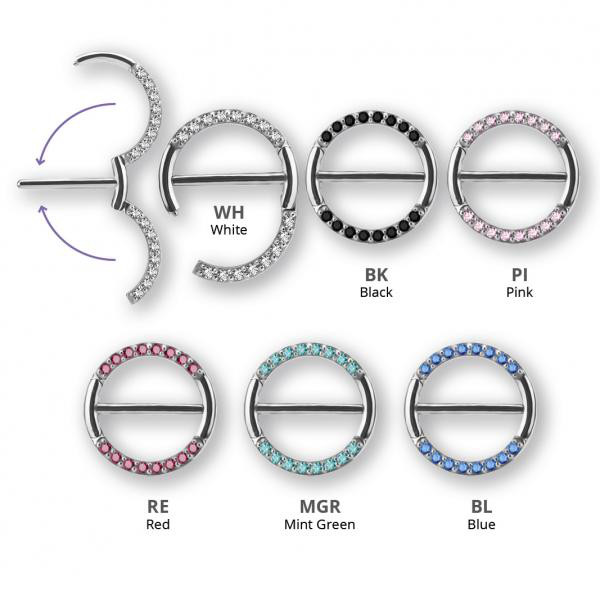 SS316L NIPPLE RING W.PAVE SET PREMIUM ZIRCONIA