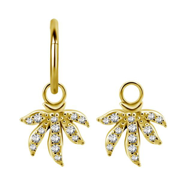24K GOLD PVD SS316L GANJA LEAF CHARM FOR HINGED SEGMENT RING