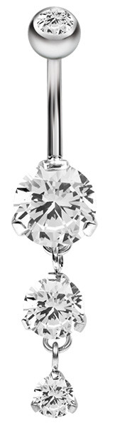 SS316L BANANA WITH DANGLE ROUND CZ (PRONG SET 8-6-4MM)