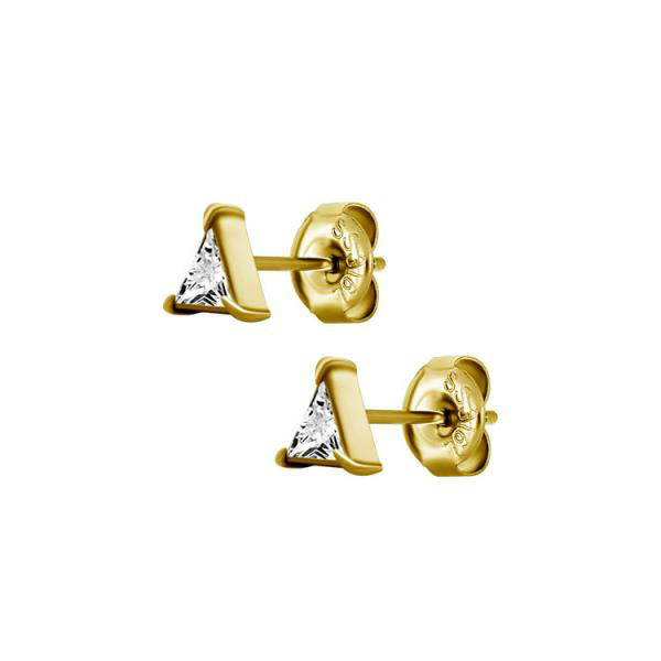 24K GOLD PVD SS316L EARSTUD TRIANGLE CUBIC ZIRCONIA PRONG SET (PAIR)