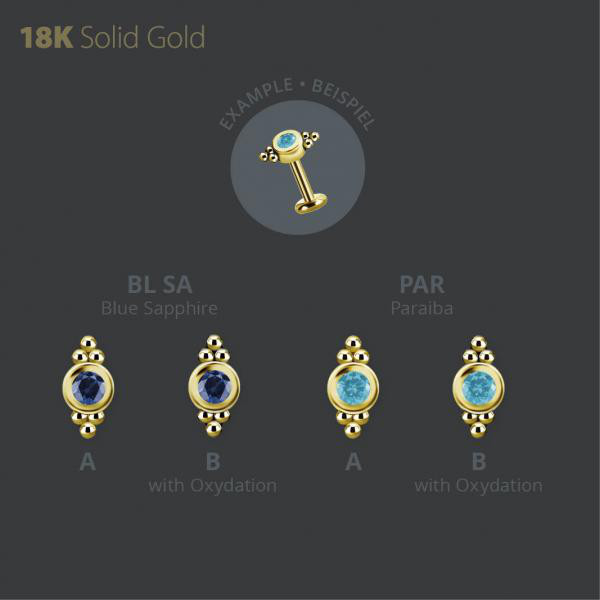 18K GOLD THREADLESS ATTACHMENT SET W. LAB CREATED GEMSTONE