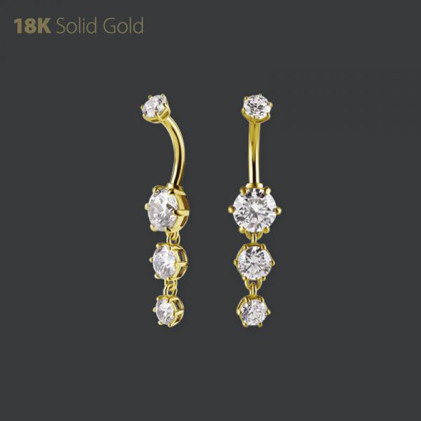 18K GOLD INTERNAL NAVEL BANANA WITH DANGLE SET W. PREMIUM ZIRCONIA