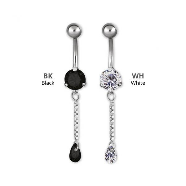 SS316L MINI BELLY BANANA W. CHAIN ZIRCONIA DROP DANGLE