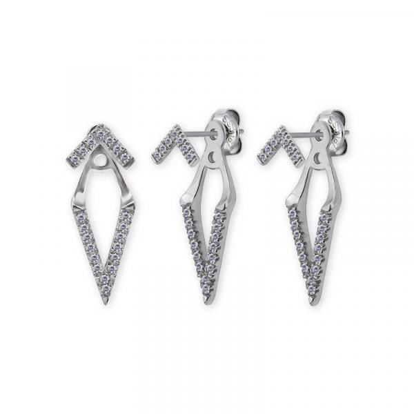 SS316L V SHAPE EAR STUDS W.EAR JACKET SET W.CUBIC ZIRCONIA