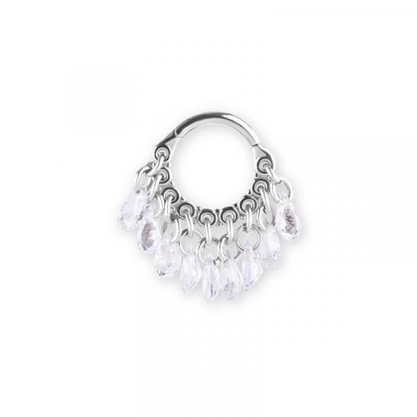 SS316L HINGED RING WITH PEAR SHAPE STONE DANGLES