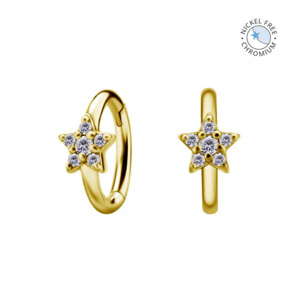 18K GOLD PVD CoCr NF ROOK OVAL HINGED CLICKERS SET W. PREMIUM ZIRCONIA