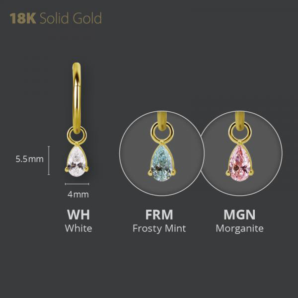 18K GOLD CLICKER CHARM SET W. PEAR SHAPE PREMIUM ZIRCONIA