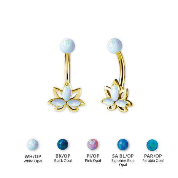 GOLD PVD SS316L DOUBLE JEWELLED BELLY BANANA SET W.LAB CREATED OPALS