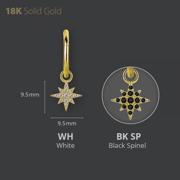 18K GOLD STAR CHARM FOR CLICKER SET W. PREMIUM BLACK AGATE