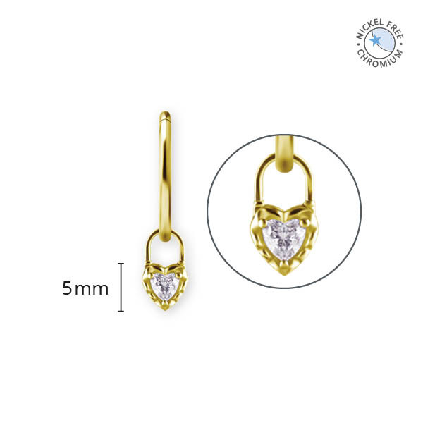 18K GOLD PVD CoCr NF CHARMS FOR HINGED RINGS SET W.HEART PREMIUM ZIRCONIA