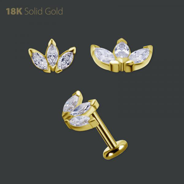 18K GOLD INTERNAL FAN MICRO ATTACHMENT SET W. 3 MARQUISE PREMIUM ZIRCONIA
