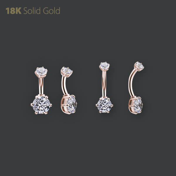 18K ROSE GOLD INTERNAL BELLY BANANA SET W. PREMIUM ZIRCONIA