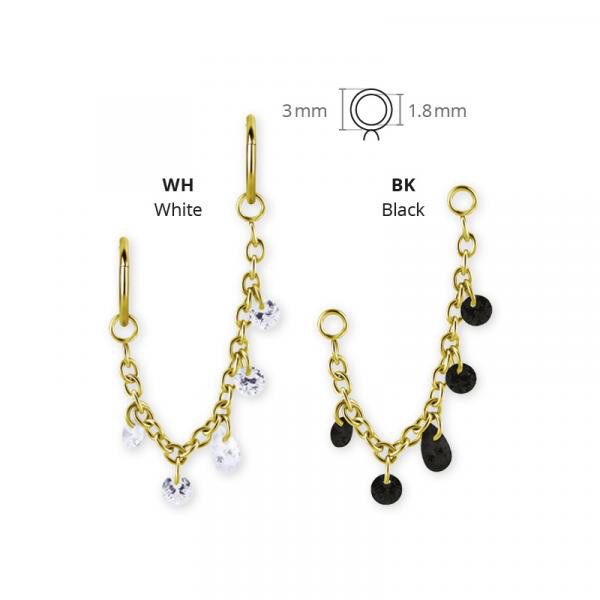 24K GOLD PVD SS316L CONNECTING CHAINS FOR BHSR W. FLOATING ZIRCONIA DANGLE
