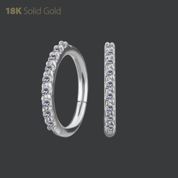 18K WHITE GOLD HINGED NOSE RING SET WITH PREMIUM ZIRCONIA