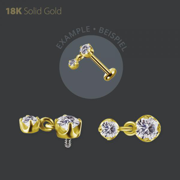 18K GOLD INTERNAL MICRO ATTACHMENT W. DANGLE SET W. PREMIUM ZIRCONIA