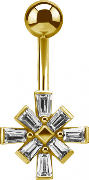 24K GOLD PVD SS316L BELLY BANANA SET W. TAPPERED BAGUETTE