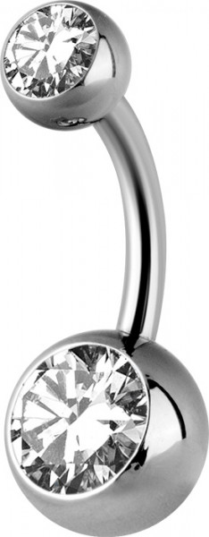 TITANIUM DOUBLE JEWELLED INTERNAL BELLY BANANAS SET W. PREMIUM ZIRCONIA