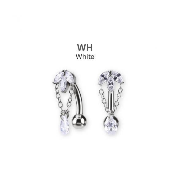 SS316L BELLY BANANA SET W. CUBIC ZIRCONIA AND PEAR DROP DANGLES