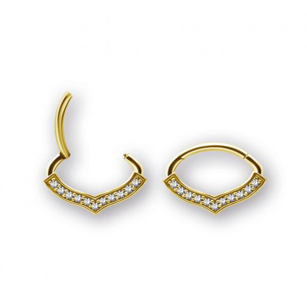 24K GOLD PVD SS316L SS316L HINGED SEPTUM/DAITH CLICKER SET W. PREMIUM ZIRCONIA