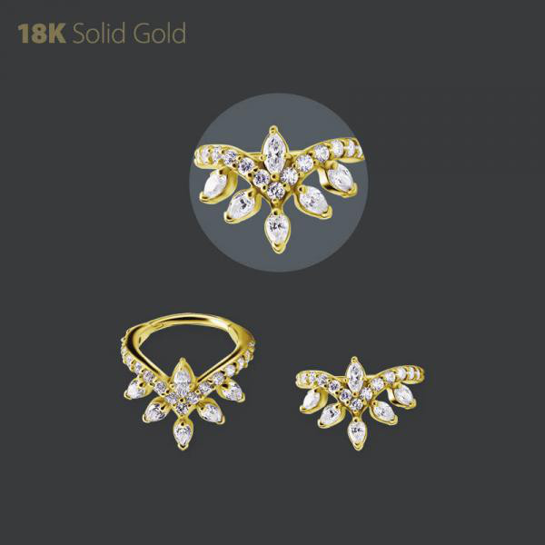 18K GOLD HINGED CONCH CLICKER SET W. PREMIUM ZIRCONIA