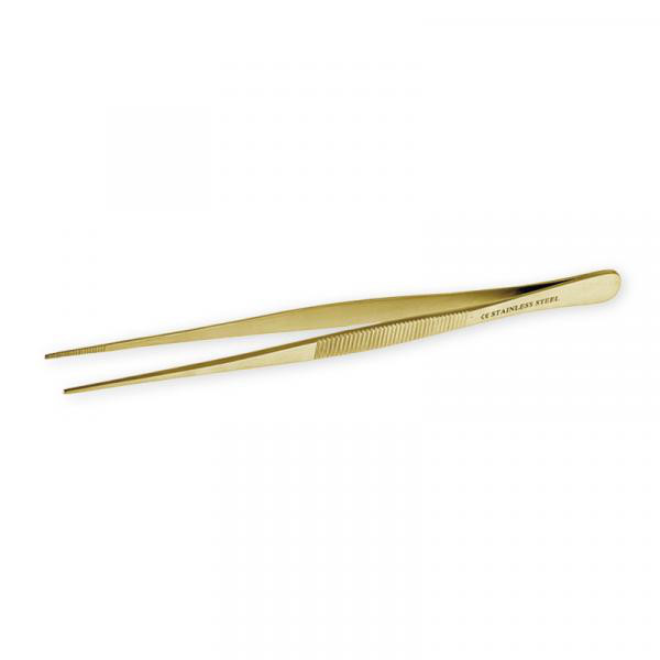 24K GOLD PVD STRAIGHT STAINLESS STEEL FINE POINT TWEEZERS (NO LOCK)