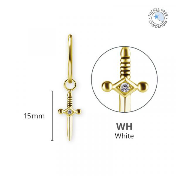 18K GOLD PVD CoCr NF DAGGER CHARMS SET W. PREMIUM ZIRCONIA