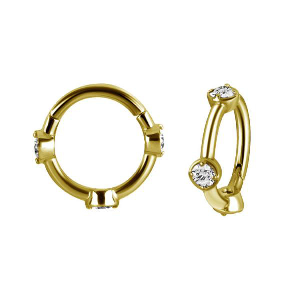 24K GOLD PVD SS316L HINGED RING WITH TRIO BEZEL SETTING