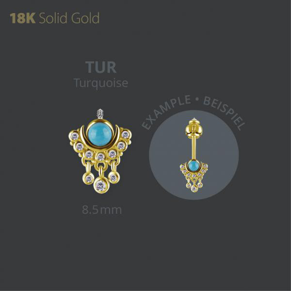 18K GOLD INTERNAL ATT. FOR VERTICAL HELIX SET W. TURQUOISE A. WHITE TOPAZ