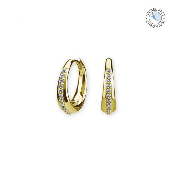 18K GOLD PVD CoCr NF HINGED EAR HOOPS SET W. PREMIUM ZIRCONIA