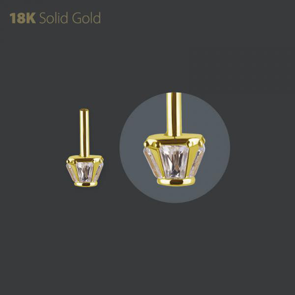 18K GOLD THREADLESS BARBEL FOR VERTICAL HELIX SET W PREMIUM ZIRCONIA