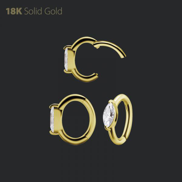 18K GOLD OVAL ROOK CLICKER SET WITH MARQUISE PREMIUM ZIRCONIA