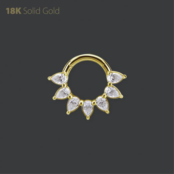 18K GOLD DAITH & SEPTUM CLICKER SET W. PEAR SHAPE PREMIUM ZIRCONIA
